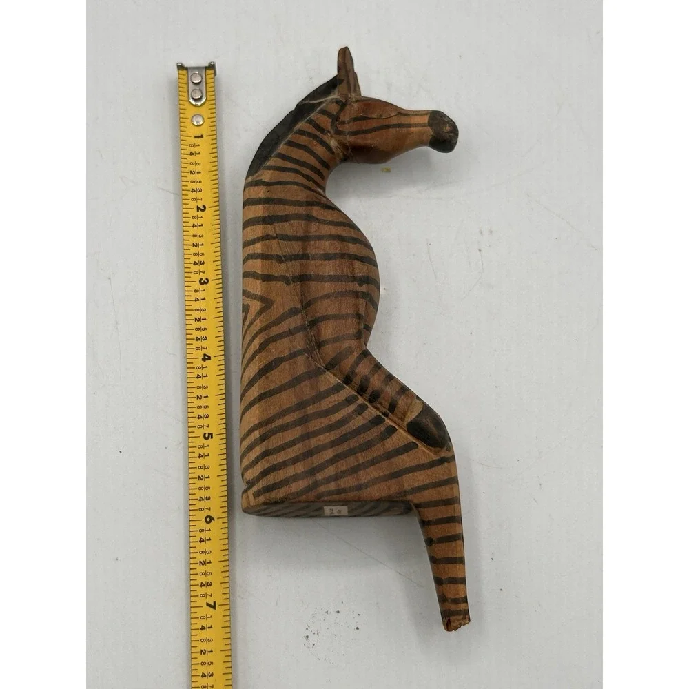 Hand Carved Hand Painted African Style Folk Art Rustic Zebra Wood Shelf Sitter‎